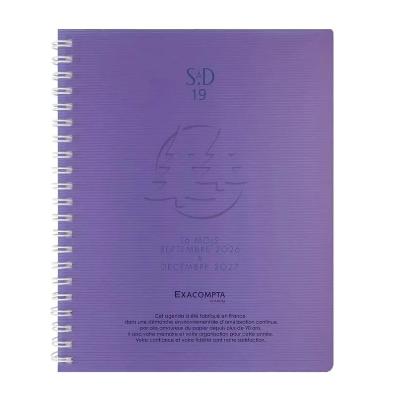 Agenda 2026-2027 EXACOMPTA SAD 19S - 14 x 18 cm - 1 semaine sur 2 pages - Orientation horizontale - Linicolor violet