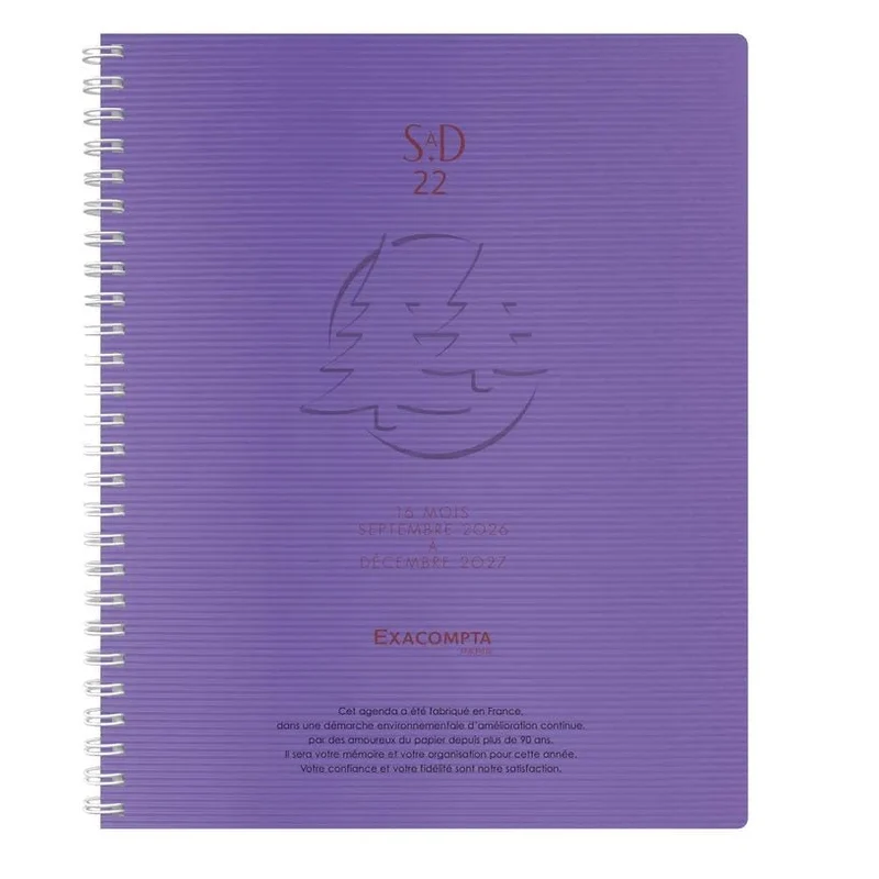 Agenda 2026-2027 EXACOMPTA SAD 22S - 18,5 x 22,5 cm - 1 semaine sur 2 pages - Orientation verticale - Linicolor violet