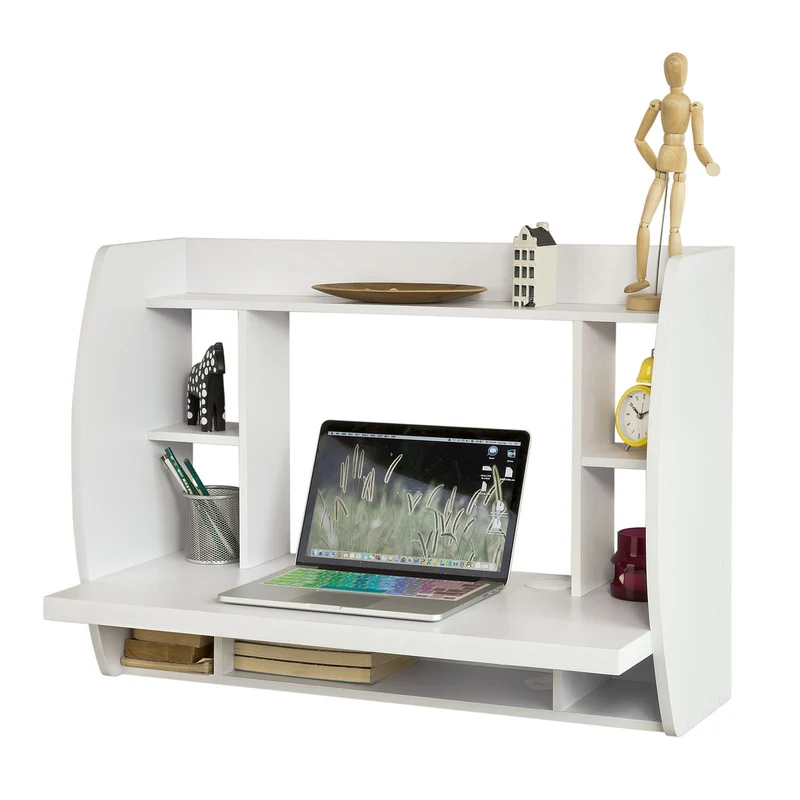 SoBuy FWT18-W Table murale Bureau avec Étagère intégrée Armoire de rangement Blanc