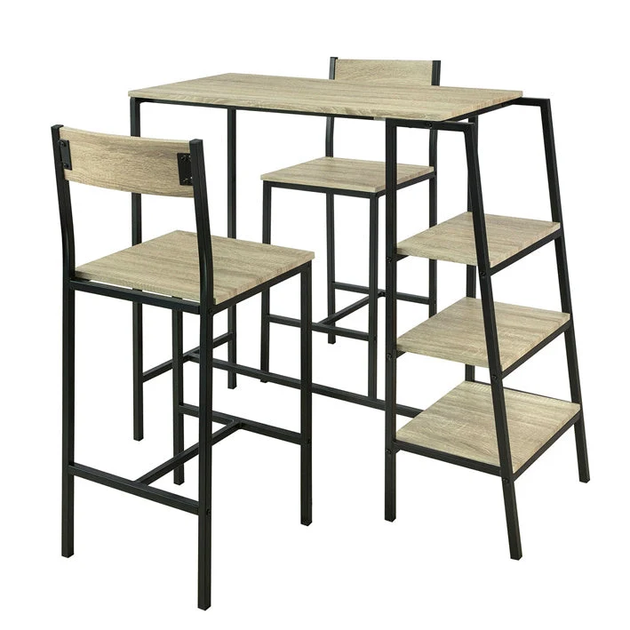 SoBuy OGT16-N Ensemble Table de Bar Bistrot + 2 Tabourets de Bar avec 3 Étagères Latéraux