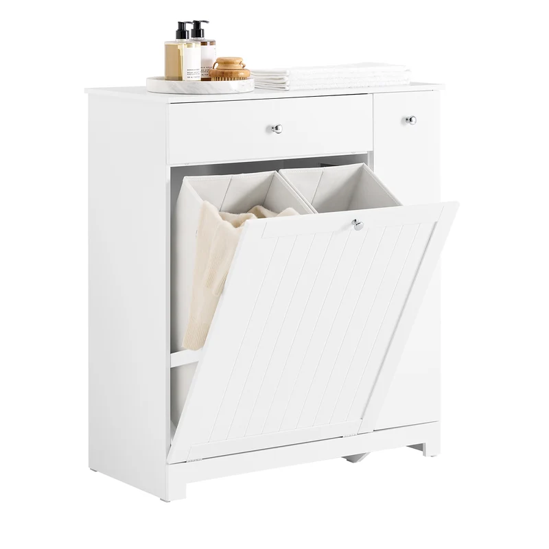 SoBuy BZR214-W Colonne Salle de Bain avec Panier à Linge et 1 Tiroir, pour Salle de Bain et WC, Rangement Optimisé, Design Fonctionnel – L78×P38×H90 cm, Blanc