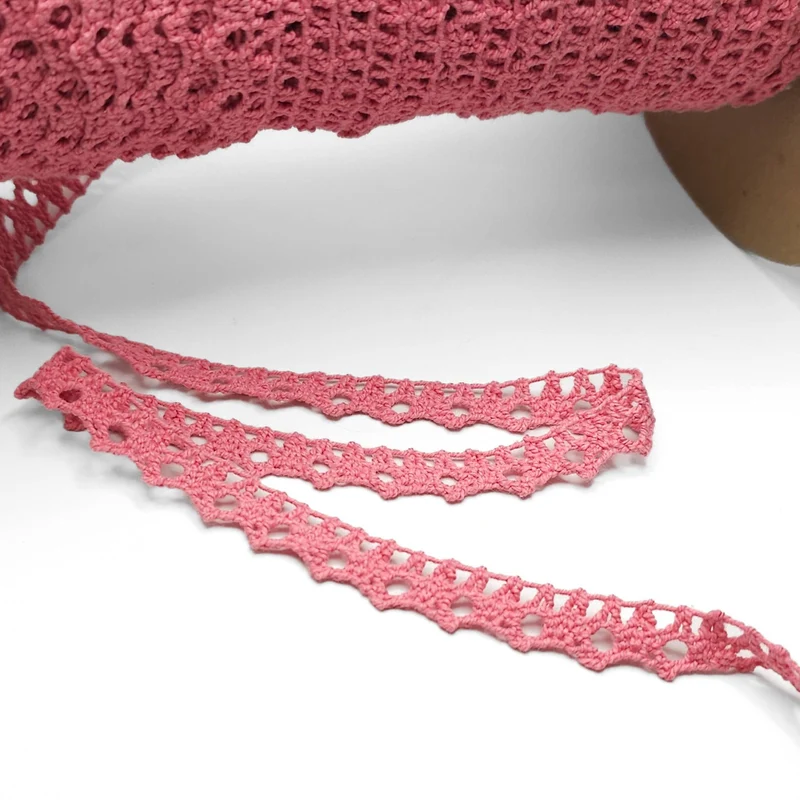 Galon décoratif en coton | Galon floral picot Rose | 12 mm