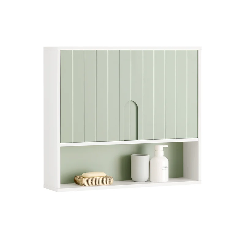 SoBuy BZR140-GR Armoire Murale Salle de Bain Vert et Blanc 60 cm avec 2 Portes, Étagères Réglables et Compartiment Ouvert – MDF E1