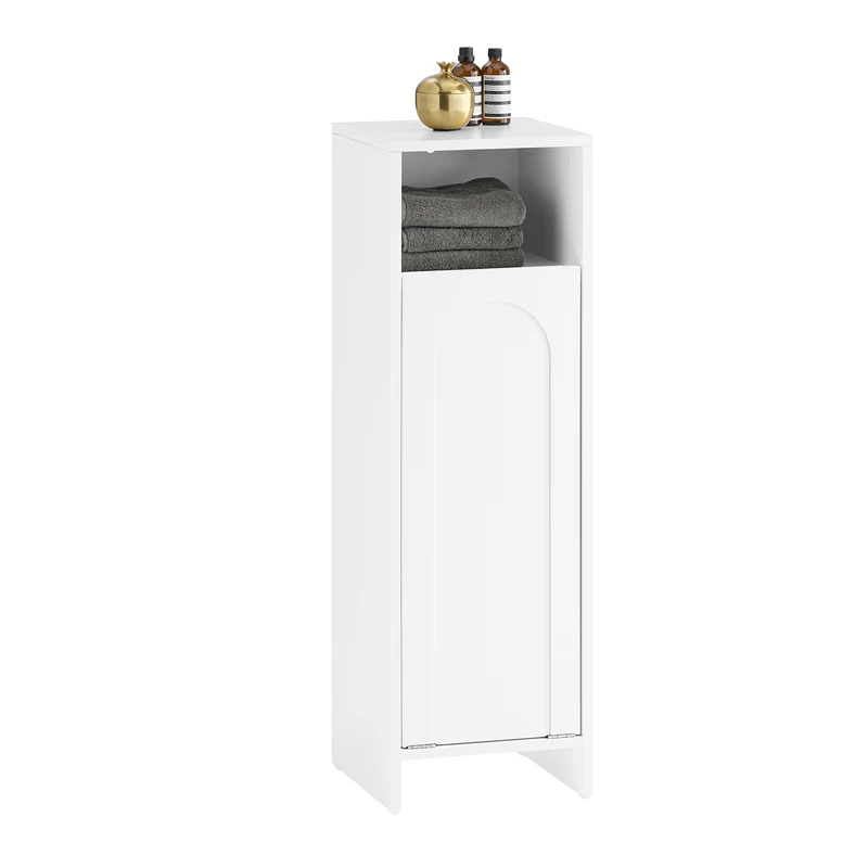 SoBuy BZR161-W Meuble Salle de Bain avec Panier à Linge, Sac Amovible, Format Compact, pour Salle de Bain et WC, Rangement Optimisé – L30×P30×H97 cm, Blanc