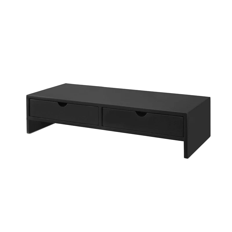 SoBuy BBF02-SCH Support Écran PC Rehausseur Ecran PC Bureau avec 2 Tiroirs et Rangement Support Moniteur Universel pour Ordinateur Portable ou Écran Noir 47x18x11cm
