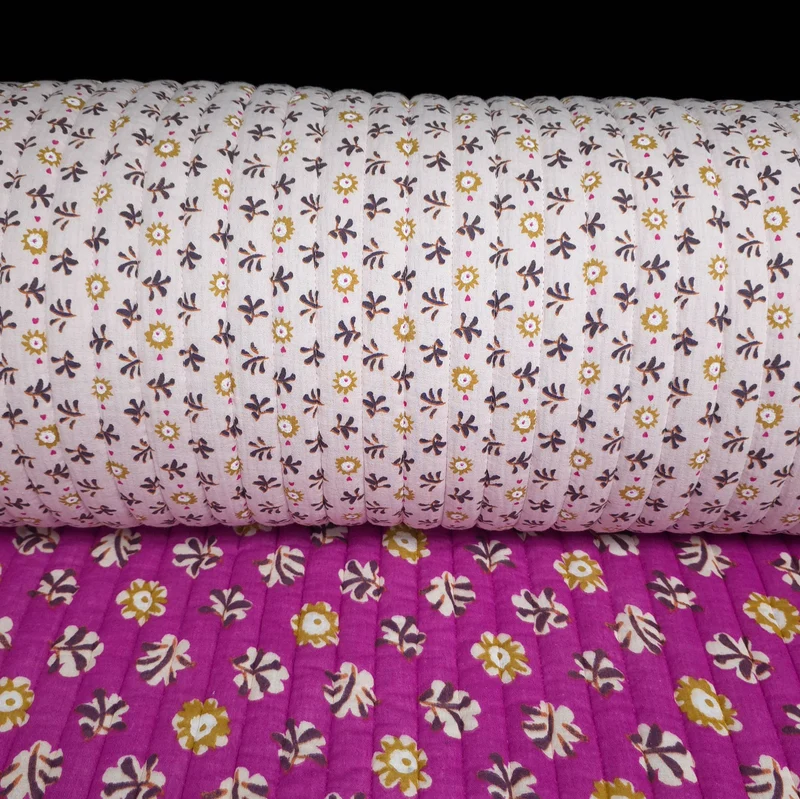 Double Gaze Matelassée Réversible | Floral | Crème & Fuchsia