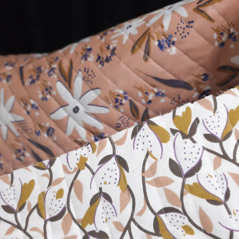 Coton matelassé réversible | Jardin de roses & floral ivoire | Blush