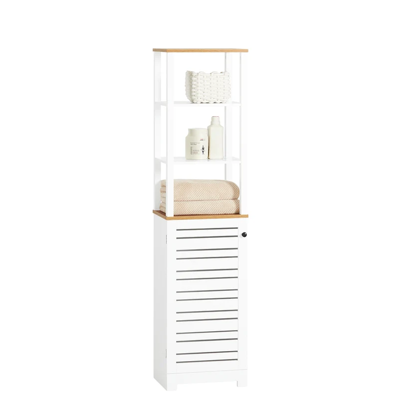 SoBuy BZR43-W Colonne Salle de Bain avec Porte à Lames, Gain de Place, pour Salle de Bain et WC, Rangement Optimisé, Compact – L40×P30×H160 cm, Bois, Blanc