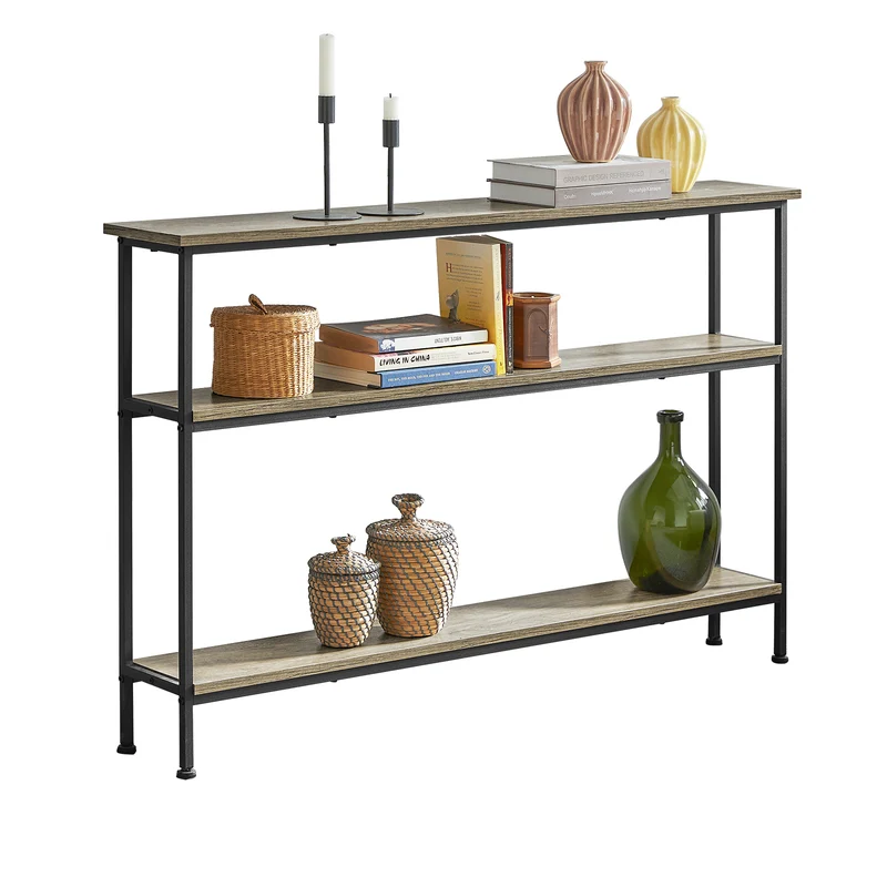 SoBuy FSB49-PZ Table Console Meuble Entrée Couloir avec 3 Étagères de Rangement, Étagères arrière Canapé, Style Industriel pour Salon ou Hall - L120xP20xH77cm, Métal & Bois