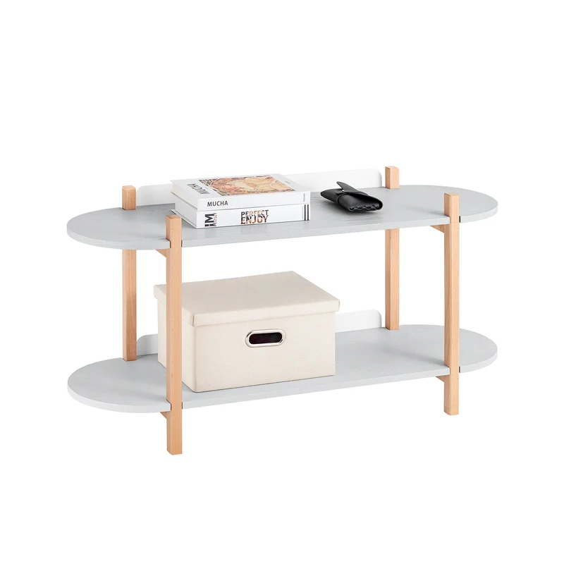 SoBuy HSTR01-HG Table d’Appoint avec 2 Niveaux, Rangement Optimisé, Design Fonctionnel, Usage Quotidien, Format Pratique – L100×P33×H52 cm, Bois, Gris