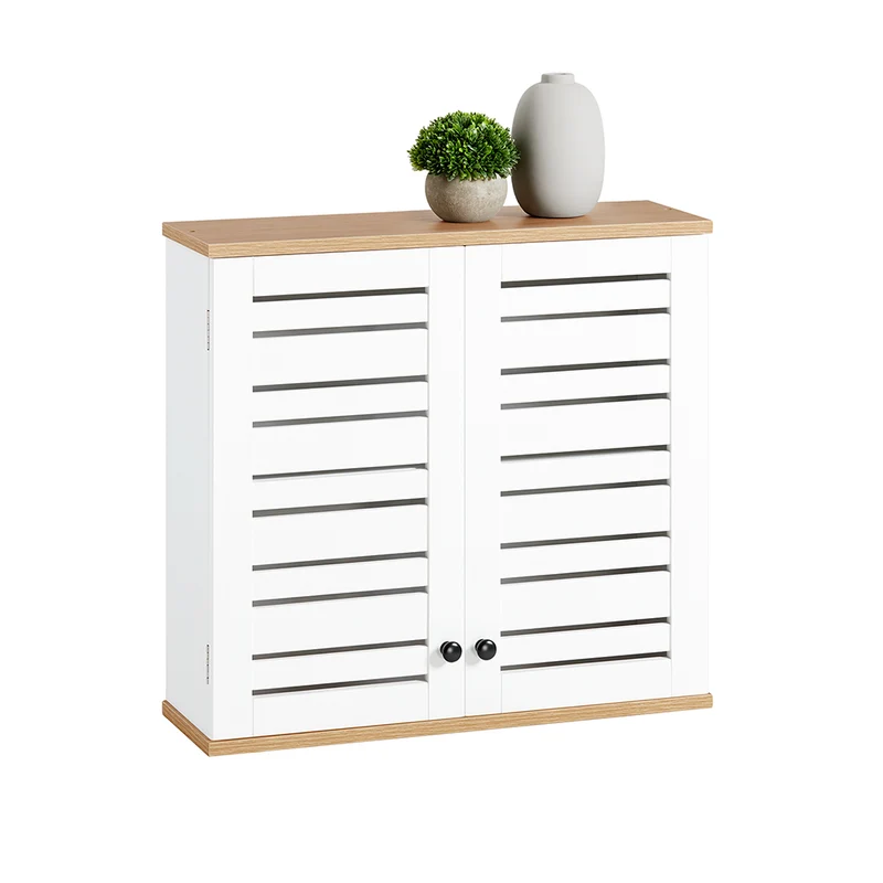 SoBuy BZR42-W Armoire Murale Salle de Bain avec Portes Persiennes et Étagères Réglables – 60×56×19 cm – Blanc