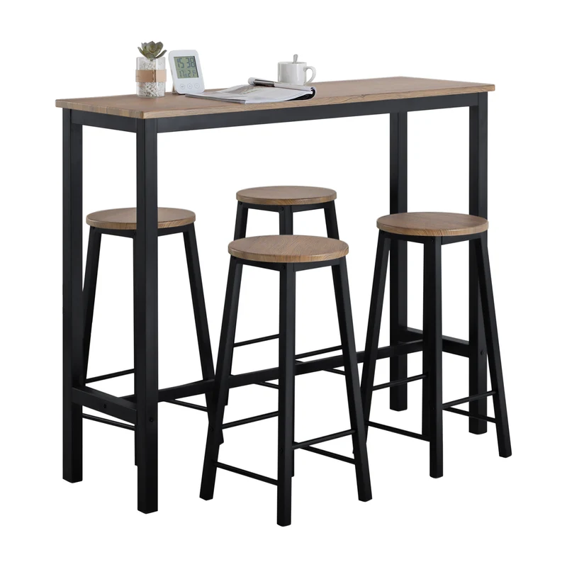 SoBuy OGT22-SCH Ensemble Table Haute et 4 Tabourets de Bar avec Repose-Pieds – L120×P40×H100 cm, Tabouret 150 kg, MDF + Acier Noir