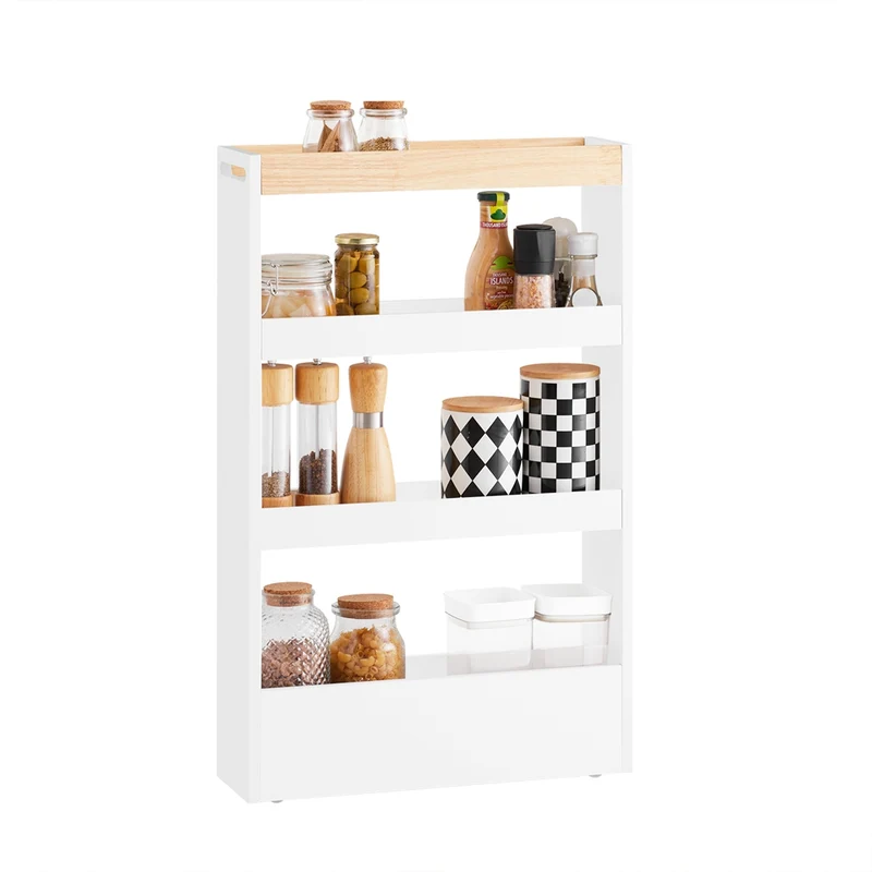 SoBuy NSR12-W Étagère de Niche à roulettes en Bois Meuble de Rangement Cuisine Chariot Placard Alcôve Chariot de Service 4 Étages