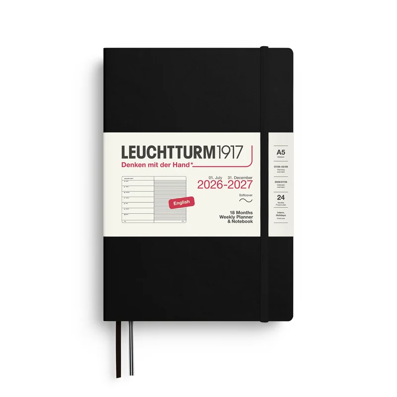 Agenda Semainier & Note Ligné 2026-2027 (18 mois) LEUCHTTURM1917, Anglais - A5 - Softcover - Black