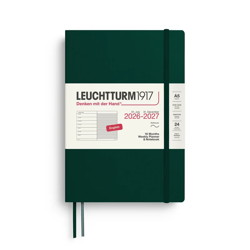 Agenda Semainier & Note Ligné 2026-2027 (18 mois) LEUCHTTURM1917, Anglais - A5 - Softcover - Forest Green