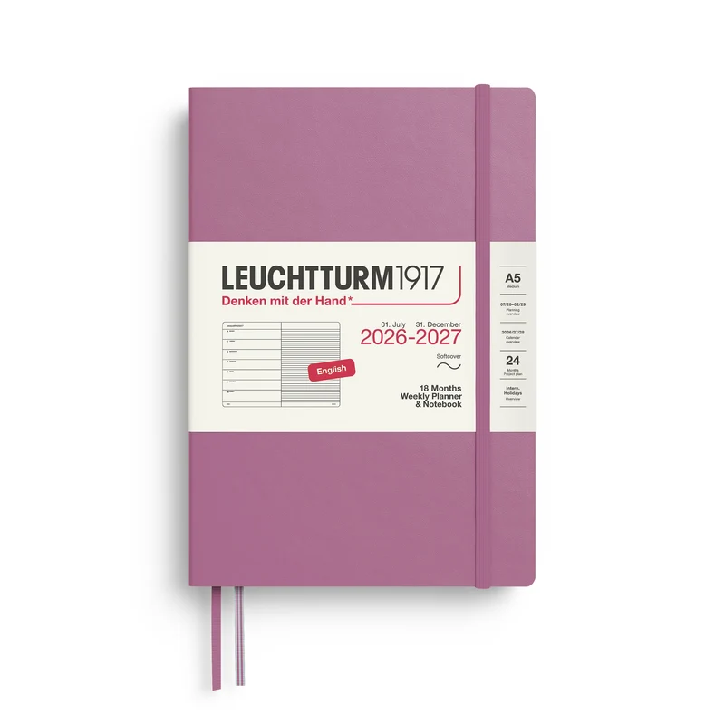 Agenda Semainier & Note Ligné 2026-2027 (18 mois) LEUCHTTURM1917, Anglais - A5 - Softcover - Dusty Rose