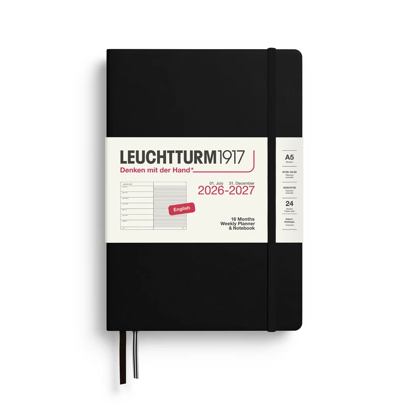 Agenda Semainier & Note Ligné 2026-2027 (18 mois) LEUCHTTURM1917, Anglais - A5 - Hardcover - Black