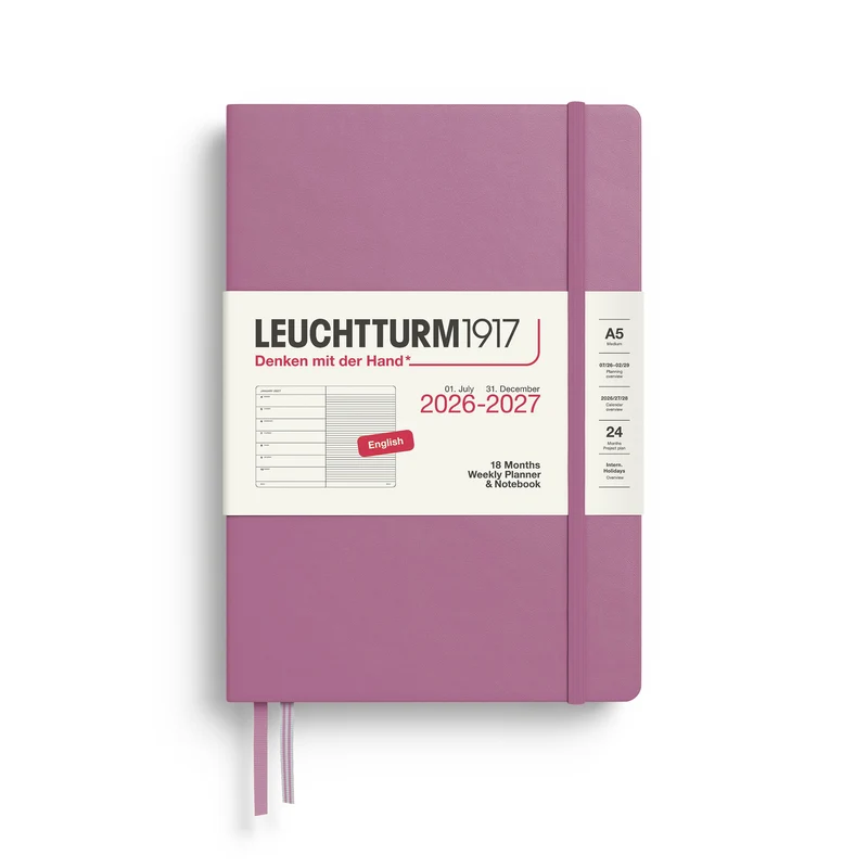Agenda Semainier & Note Ligné 2026-2027 (18 mois) LEUCHTTURM1917, Anglais - A5 - Hardcover - Dusty Rose
