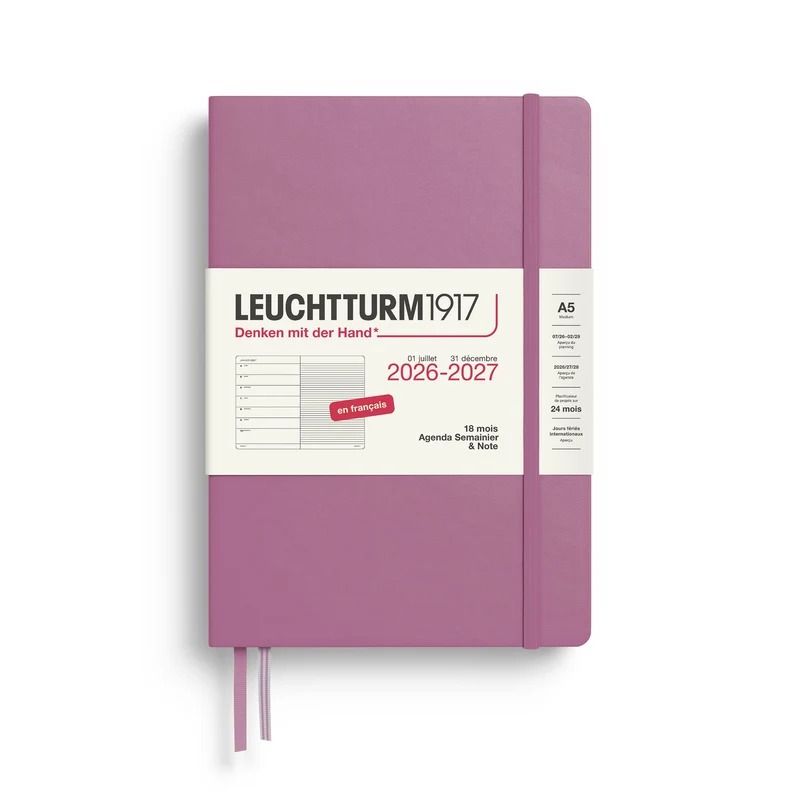 Agenda Semainier & Note Ligné 2026-2027 (18 mois) LEUCHTTURM1917, Français - A5 - Hardcover - Dusty Rose