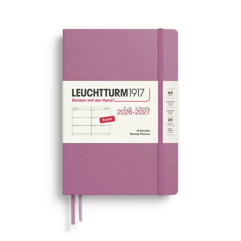 Agenda Semainier 2026-2027 (18 mois) LEUCHTTURM1917, Anglais - A5 - Hardcover - Dusty Rose