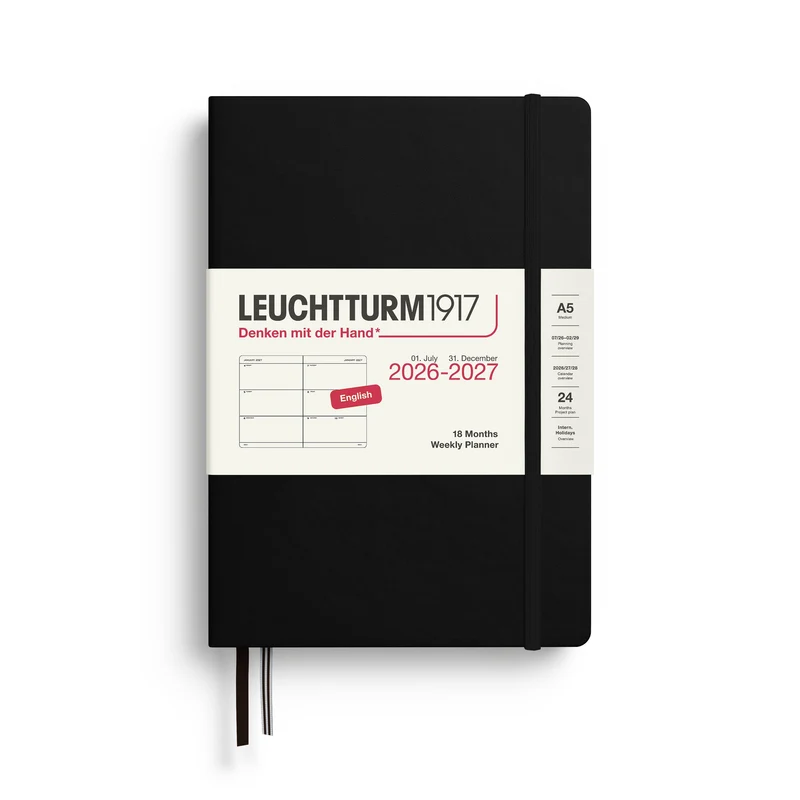Agenda Semainier 2026-2027 (18 mois) LEUCHTTURM1917, Anglais - A5 - Hardcover - Black