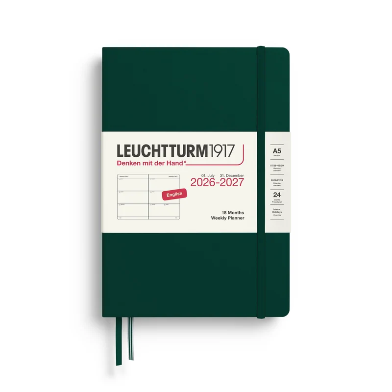 Agenda Semainier 2026-2027 (18 mois) LEUCHTTURM1917, Anglais - A5 - Hardcover - Forest Green