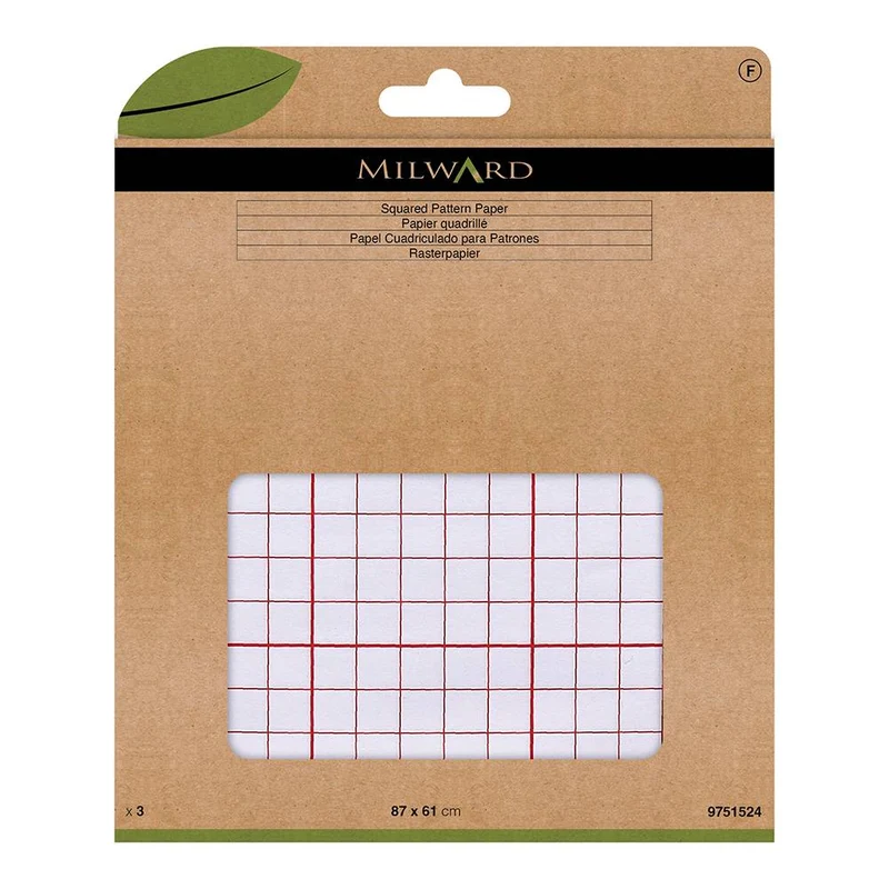 Milward Green | Papier à patrons quadrillé pour la couture | Paquet de 3 feuilles (87 x 61 cm)