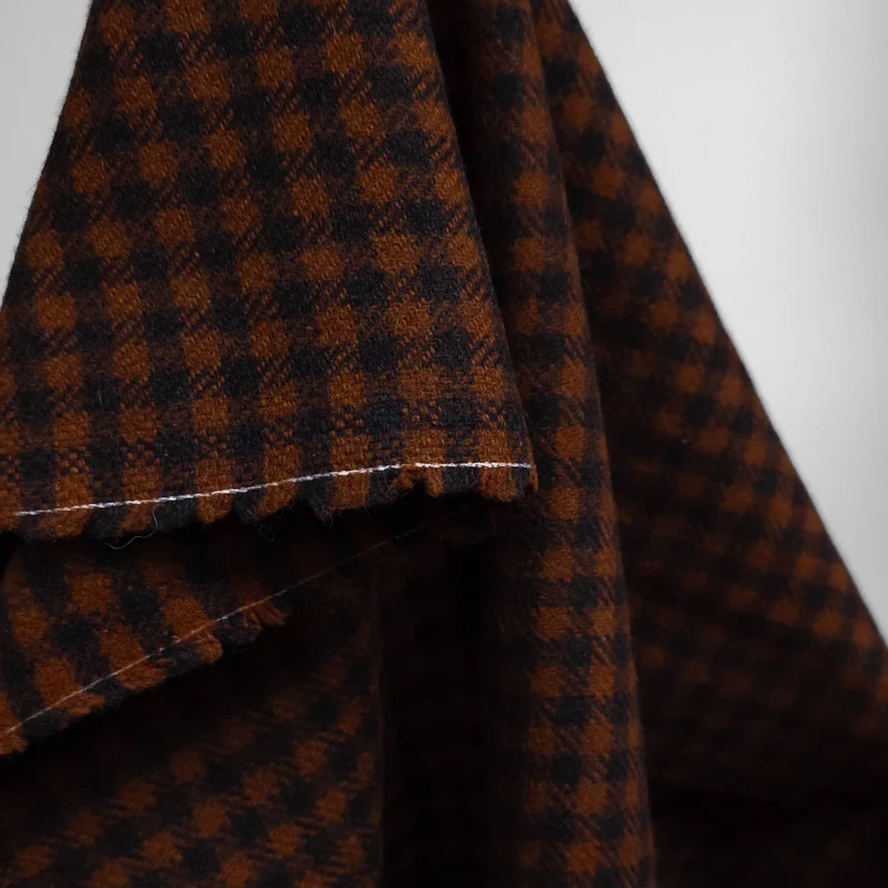 Tissu pour manteau 100 % laine | Petits carreaux rouille & noir