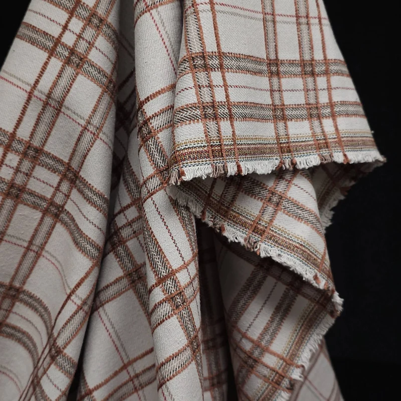 Flanelle de Coton à Carreaux | Qualité Supérieure | Tissé Teint | Rouille & Crème
