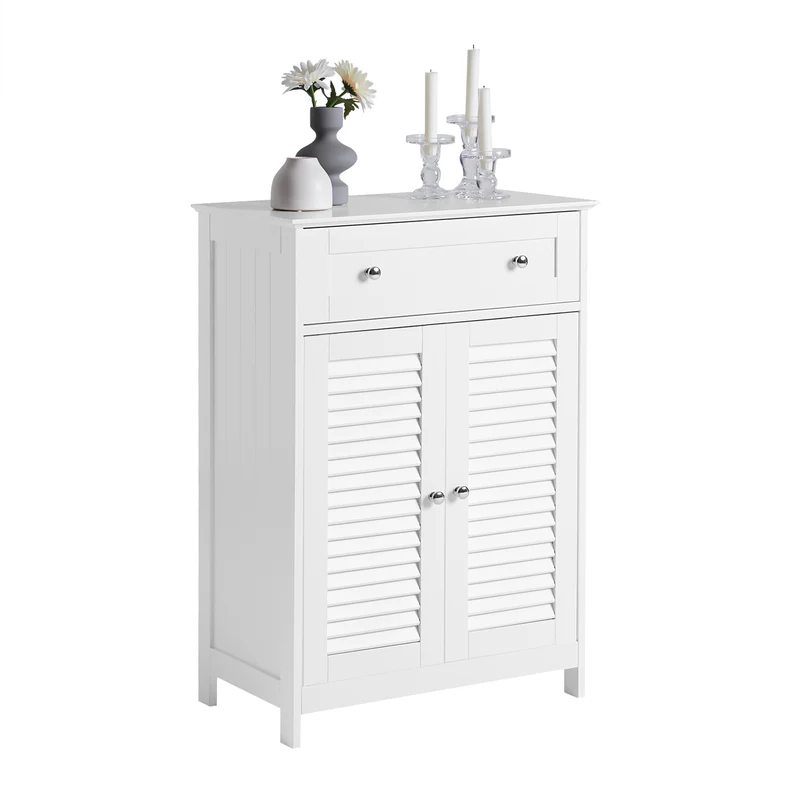 SoBuy FRG238-W Meuble de Salle de Bain avec 2 Portes Persiennes – 1 Tiroir, Étagère Réglable, 60×35×87 cm, Blanc