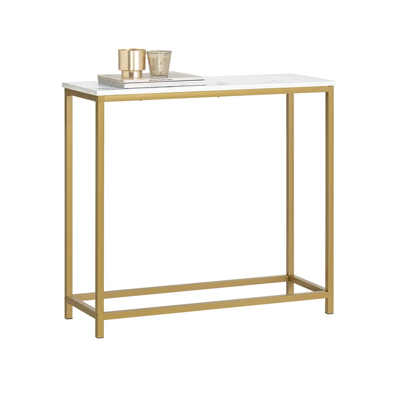 SoBuy FSB29-G Table Console Table d'Appoint Bout de Canapé Table d’Entrée Effet Marbre Cadre et 4 Pieds en Fer Haute Qualité – L80cm x P30cm x H75cm - Doré