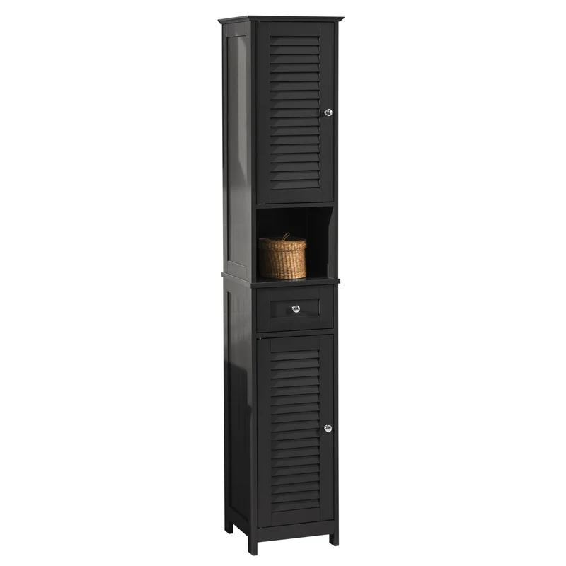 SoBuy FRG236-DG Colonne Salle de Bain avec 2 Portes, 1 Tiroir et Niche Ouverte, pour Salle de Bain et WC, Rangement Optimisé – L32×P30×H170 cm, Gris Foncé