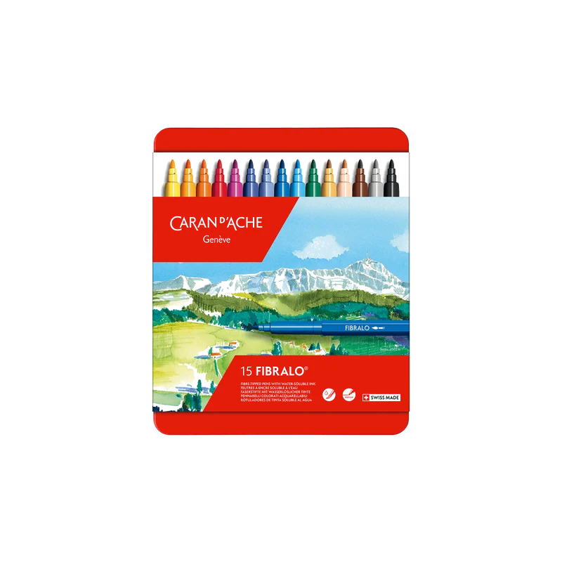 Feutres aquarellables FIBRALO - Boîte métal 15 couleurs - CARAN D'ACHE