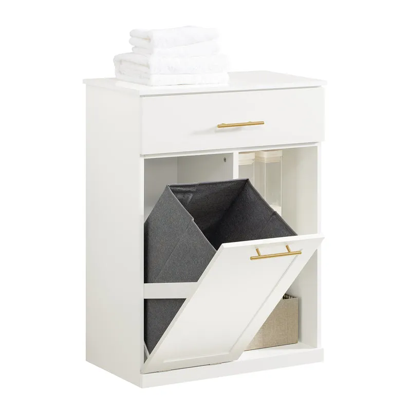 SoBuy BZR66-W Meuble Salle de Bain avec Panier à Linge Amovible, 1 Tiroir et 2 Étagères – Rangement Compact Blanc – 66×37×95 cm
