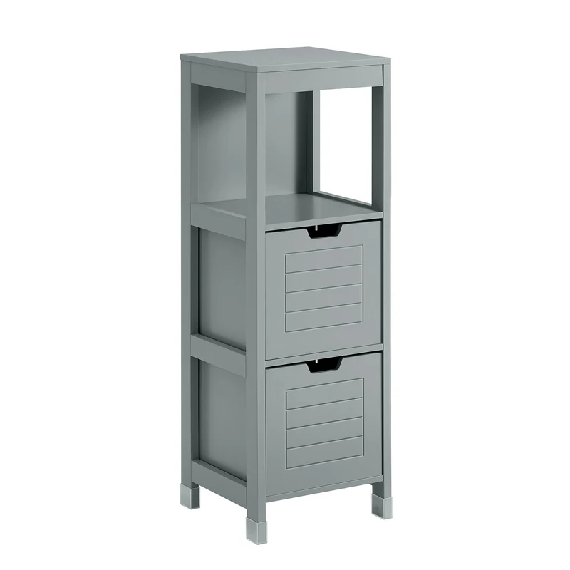 SoBuy FRG127-SG Colonne Salle de Bain avec 2 Paniers, Format Compact, Design Moderne, pour Salle de Bain et WC, Rangement Optimisé – L30×P30×H89 cm, Bois, Gris