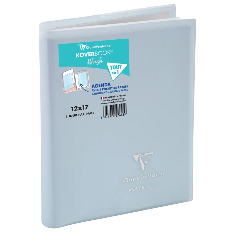 Agenda 2026-2027 CLAIREFONTAINE Forum Color - 12 x 17 cm - 1 jour par page - Orientation horizontale - Koverbook Blush bleu