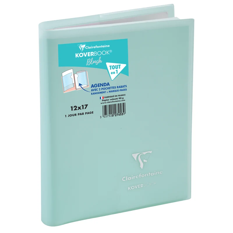 Agenda 2026-2027 CLAIREFONTAINE Forum Color - 12 x 17 cm - 1 jour par page - Orientation horizontale - Koverbook Blush vert