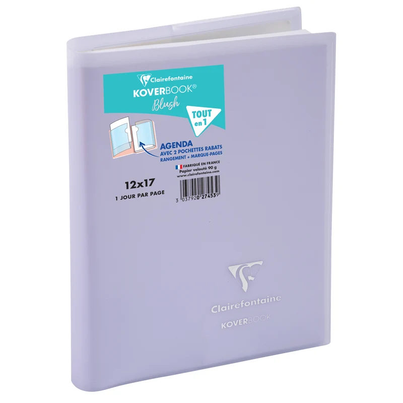 Agenda 2026-2027 CLAIREFONTAINE Forum Color - 12 x 17 cm - 1 jour par page - Orientation horizontale - Koverbook Blush violet