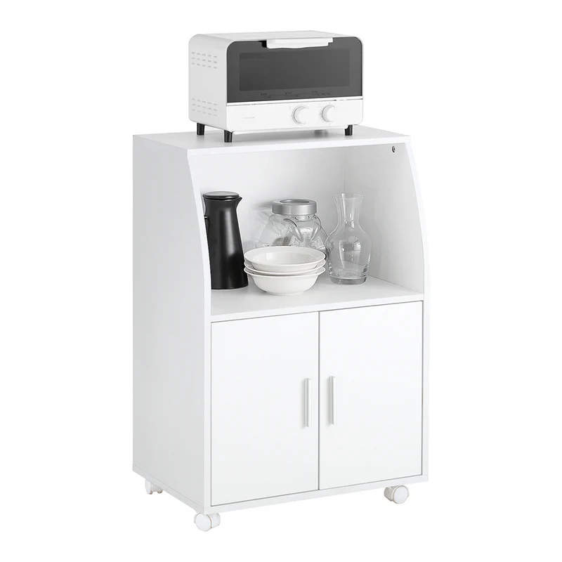 SoBuy FRG241-W Meuble de Rangement à Roulettes avec Portes et Étagère Réglable – Blanc