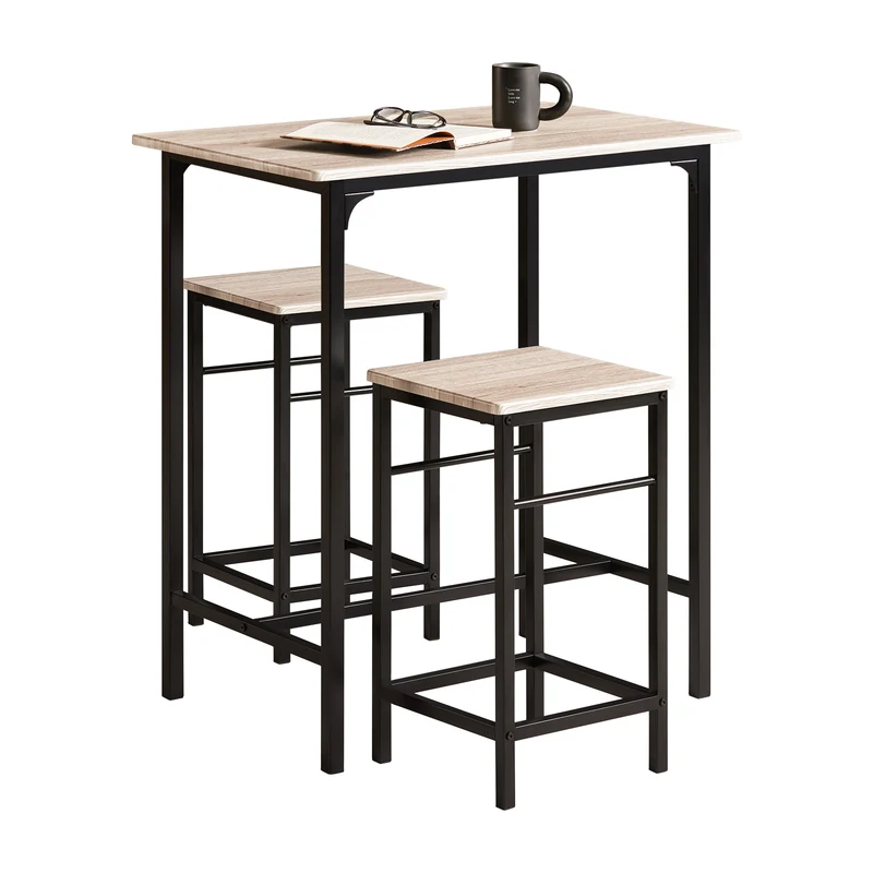 SoBuy OGT10-N Ensemble Table Haute + 2 Tabourets avec Repose-Pieds – L80 × P50 × H87 cm, Naturel