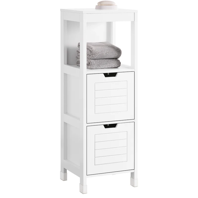 SoBuy FRG127-W Colonne Salle de Bain avec 2 Paniers, Format Compact, Design Moderne, pour Salle de Bain et WC, Rangement Optimisé – L30×P30×H89 cm, Bois, Blanc