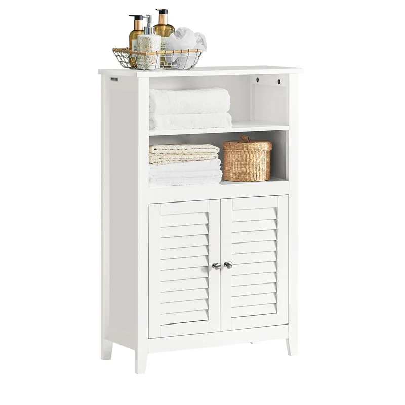 SoBuy BZR13-W Armoire de Salle de Bain – 26 cm de Profondeur, Étagères Ouvertes et Compartiment Fermé, Blanc