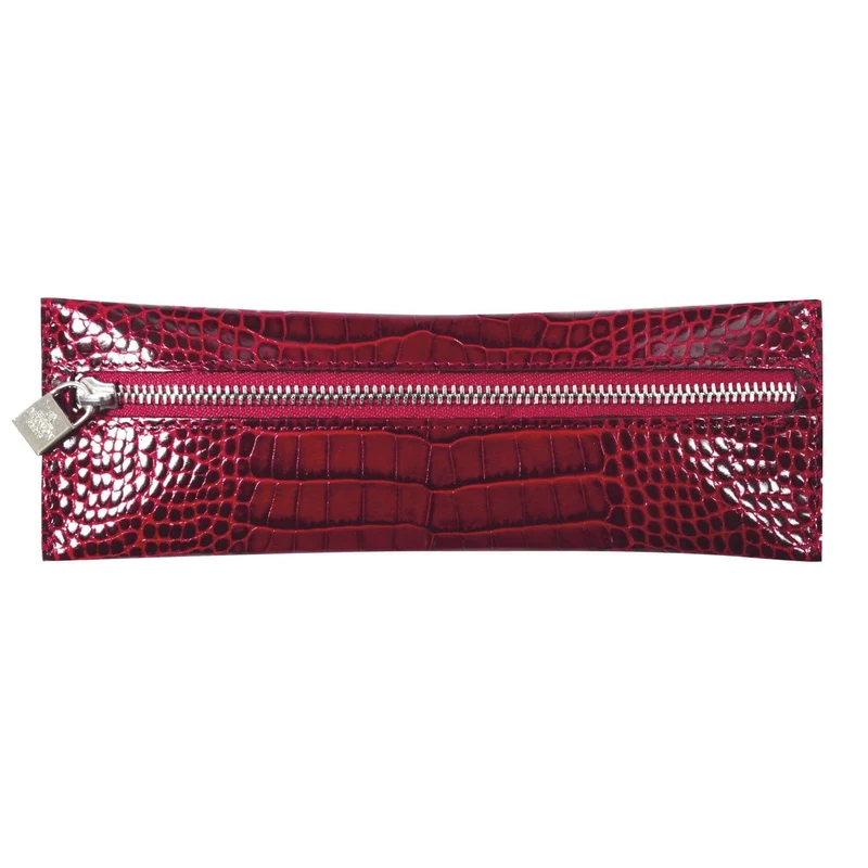 Trousse plate zippée MIGNON - Croco Savannah rouge