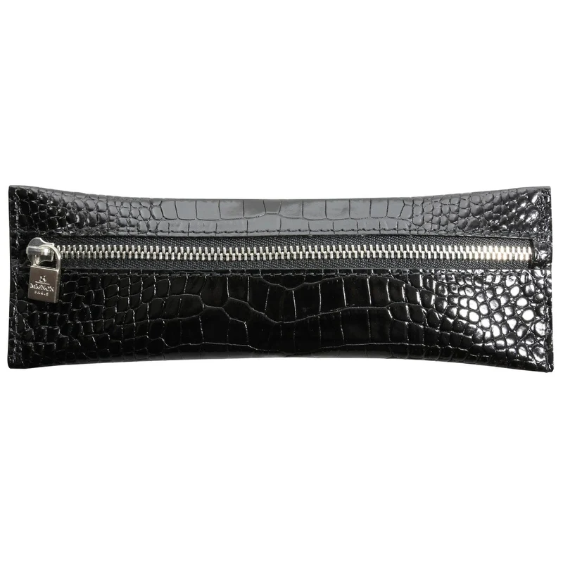 Trousse plate zippée MIGNON - Croco Savannah noir