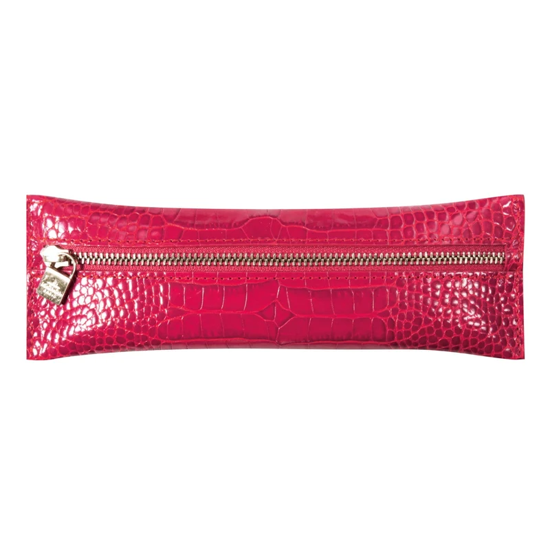 Trousse plate zippée MIGNON - Croco Savannah framboise royale