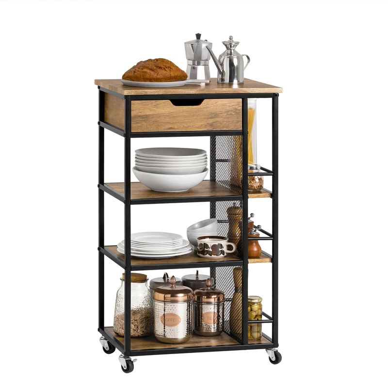 SoBuy FKW99-N Desserte de Cuisine Roulante Chariot de Service Meuble de Rangement à roulettes Multifonctionnel avec 1Tiroir, 3 Etagères et Etagères latérales, 50x37x87 cm