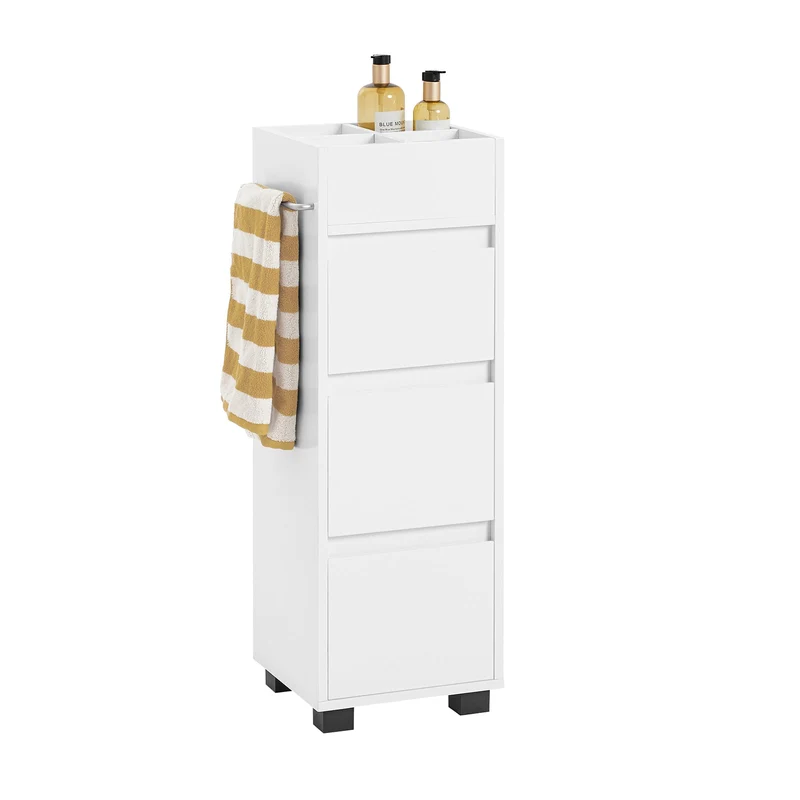 SoBuy BZR29-W Meuble Salle de Bain Petit Espace 30 cm – 3 Tiroirs et Porte-Serviettes Réversible, Blanc