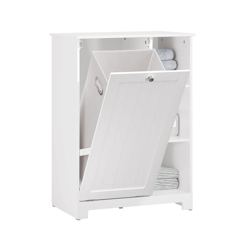 SoBuy BZR105-W Meuble Salle de Bain avec Panier à Linge et 3 Étagères – L60×P37×H86 cm, Charge 70 kg, MDF E1, Blanc