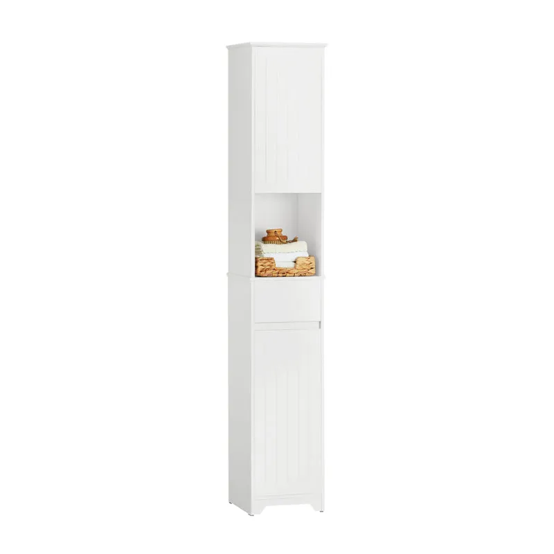 SoBuy BZR109-W Meuble Colonne Salle de Bain 170 cm Slim 30 cm 2 Portes Étagères Réglables Tiroir Anti-Basculement – Blanc
