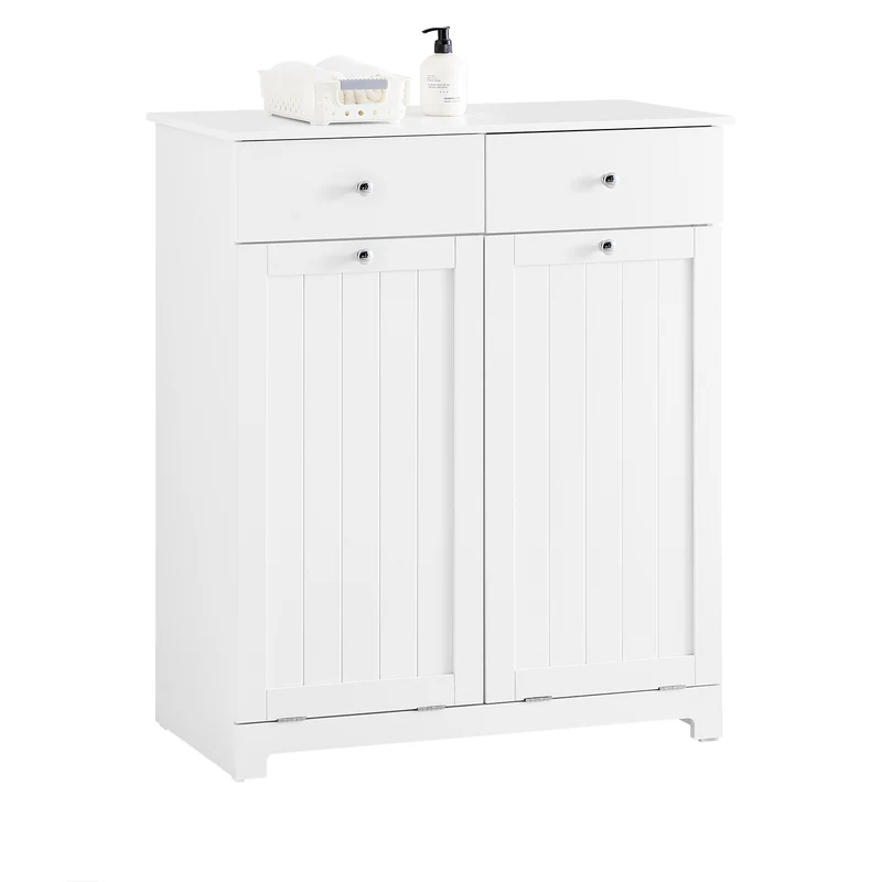 SoBuy BZR33-II-W Meuble Panier à Linge 2 Compartiments 45L – 2 Tiroirs, Gain de Place Salle de Bain, Blanc